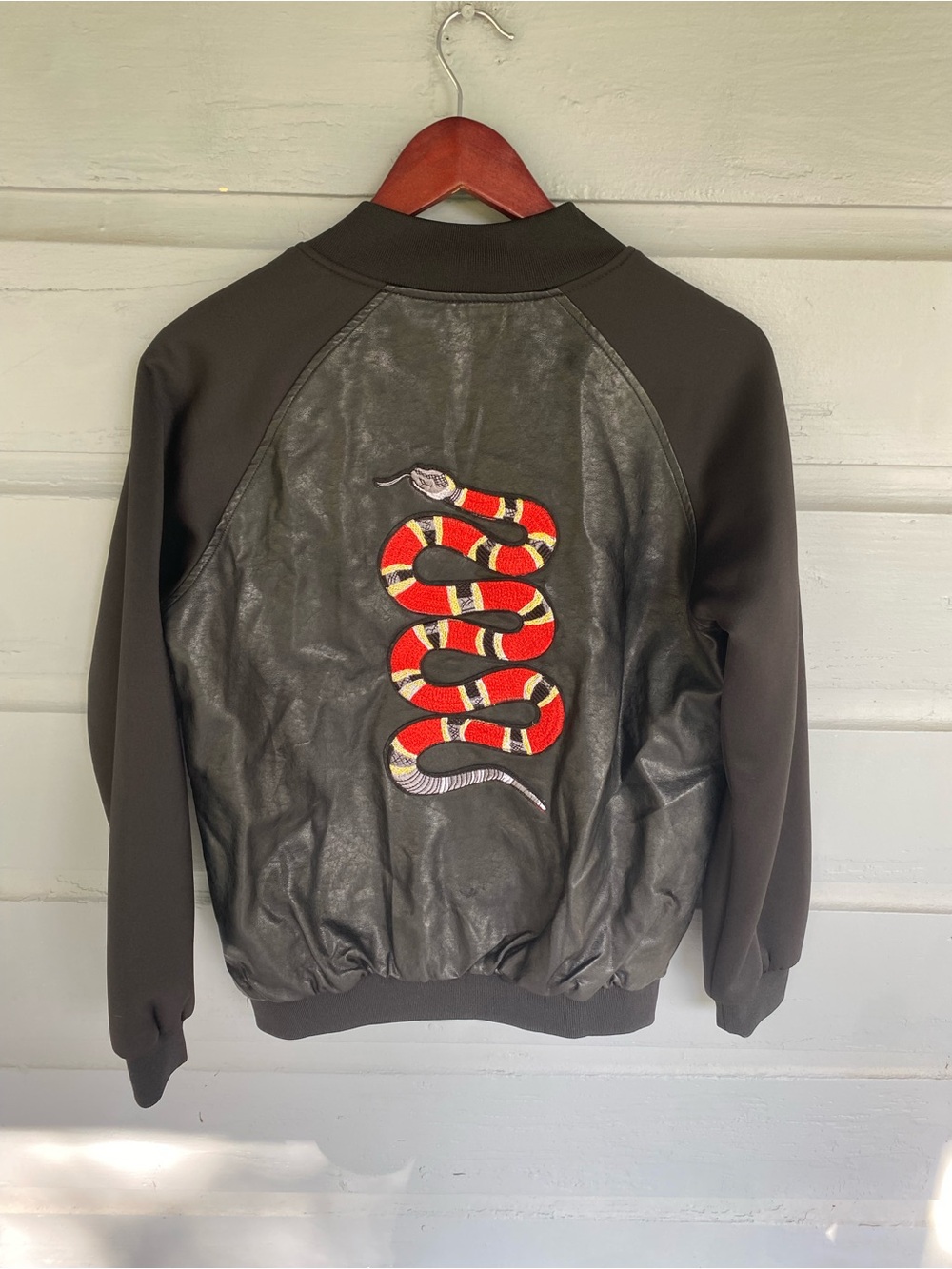 Lola and the Boys Faux Leather Bomber Jacket with Snake in Black Sz 14 BNWT